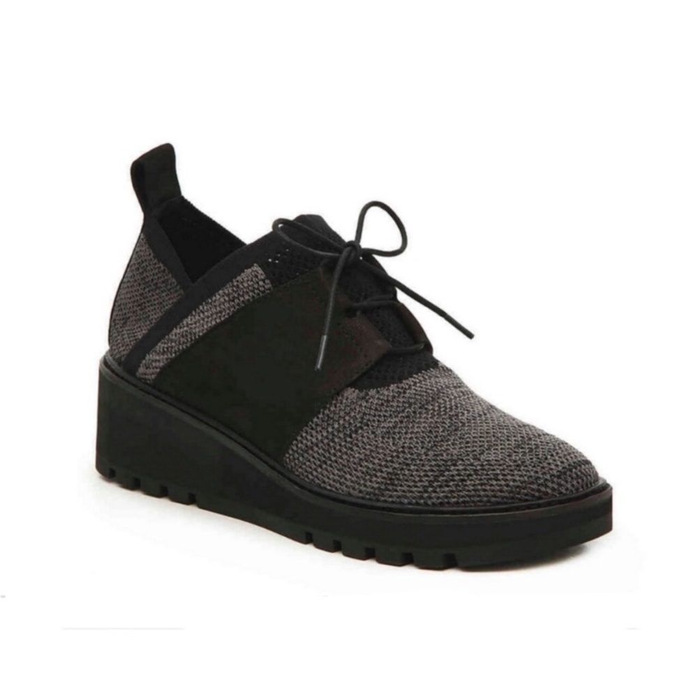 EILEEN FISHER BLACK GRAY KNIT MESH PLATFORM WEDGE WILSON SNEAKER